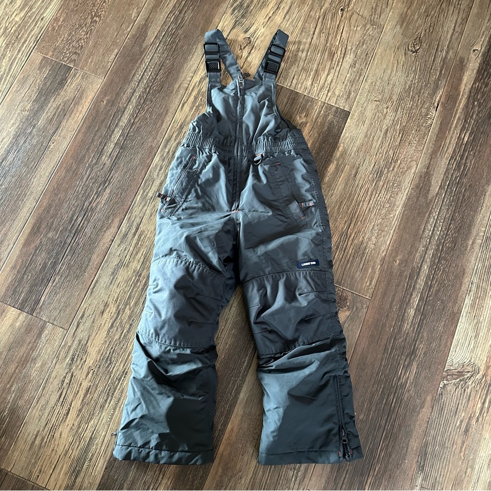 Lands End grow-a-longs dark gray insulated snow bib overalls kids 5 waterproof
